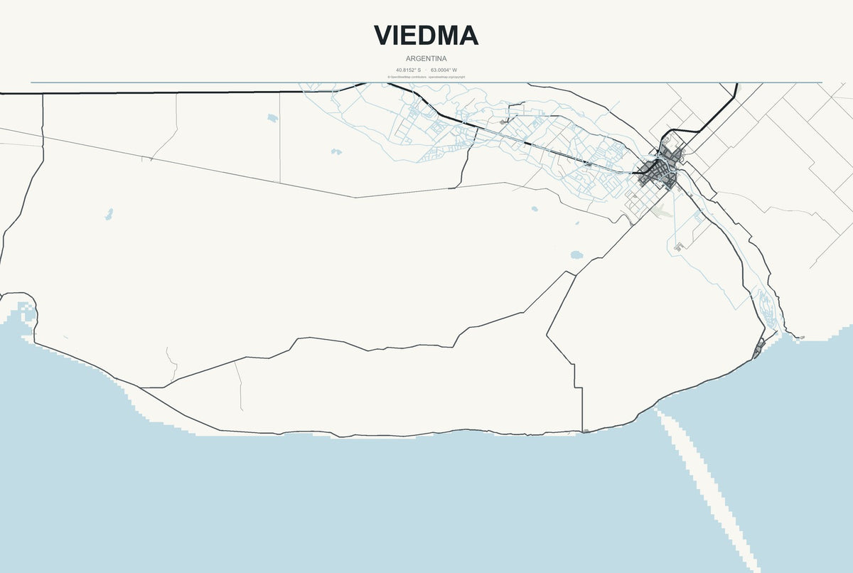Viedma, Argentina City Map Aluminum Sign in Headline Atlas style