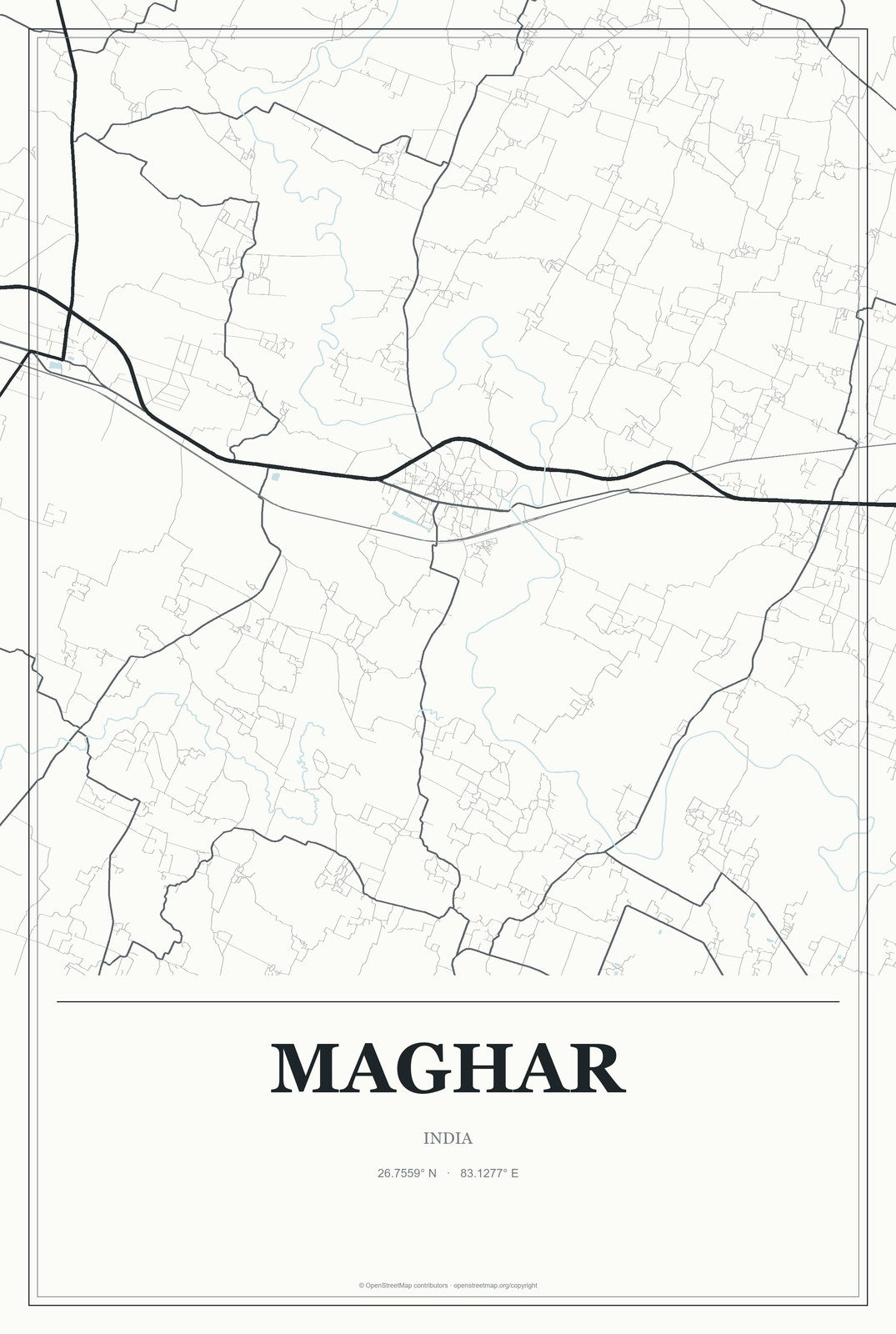 Maghar, India City Map Aluminum Sign in Gallery Air style