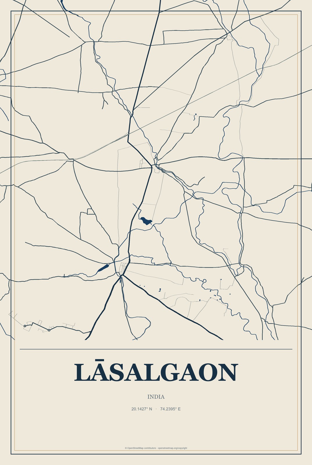 Lāsalgaon, India City Map Aluminum Sign in Coastal Cutout style