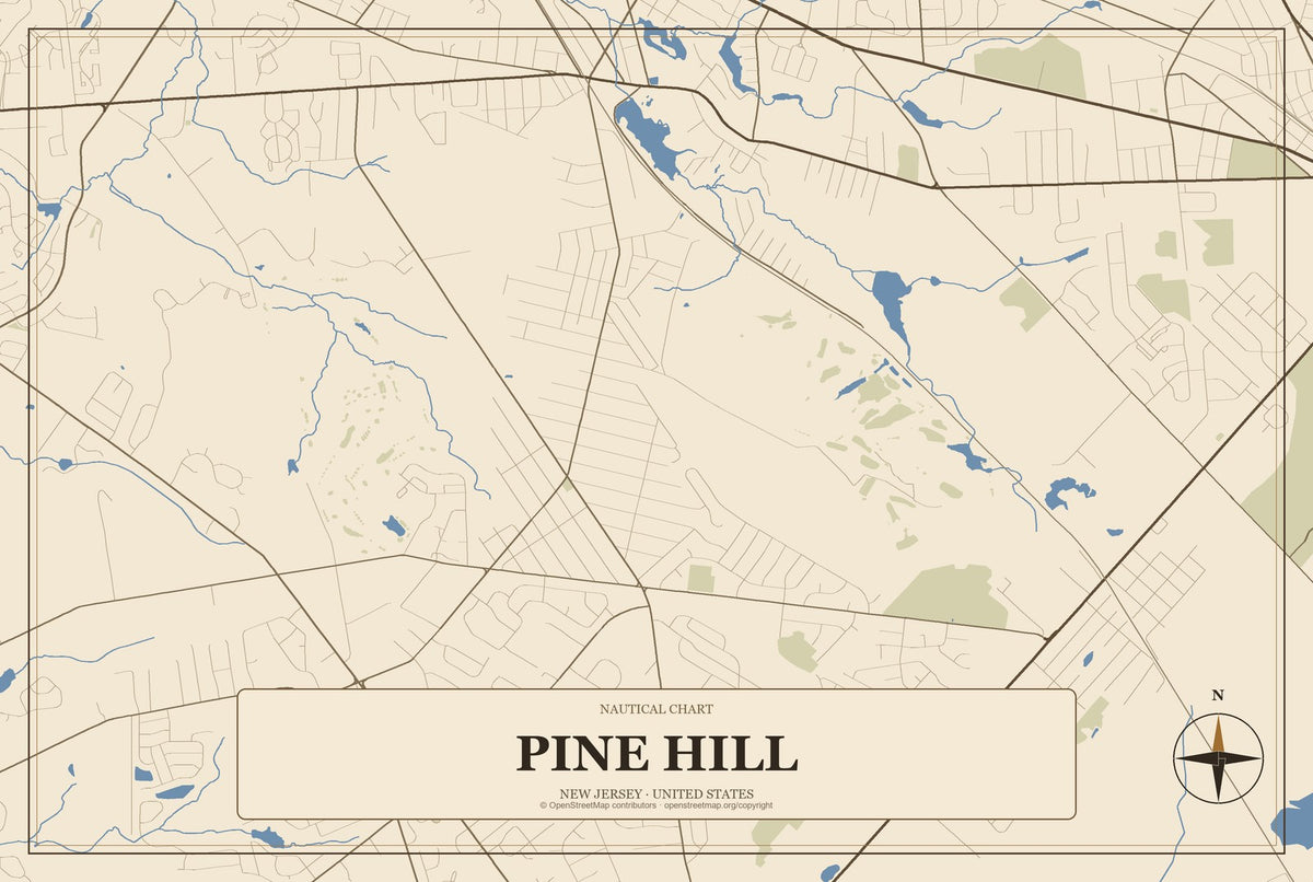 Pine Hill, New Jersey City Map Aluminum Sign in Heritage Nautical style