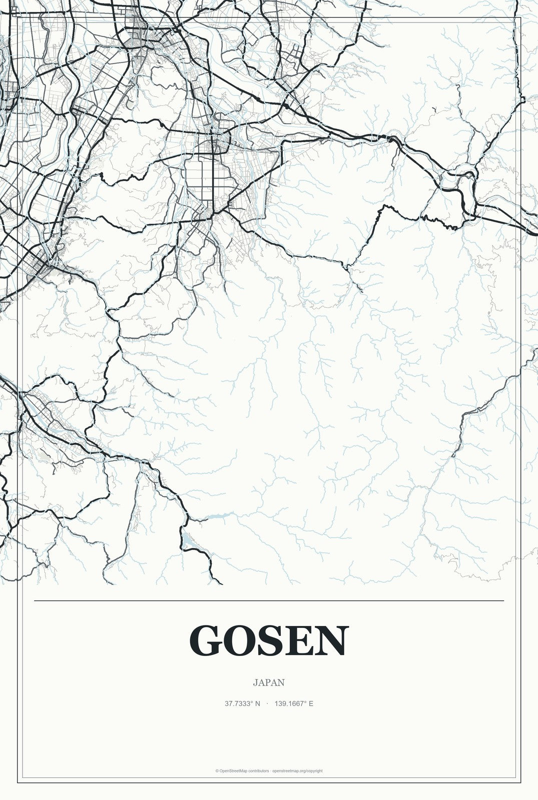 Gosen, Japan City Map Aluminum Sign in Gallery Air style