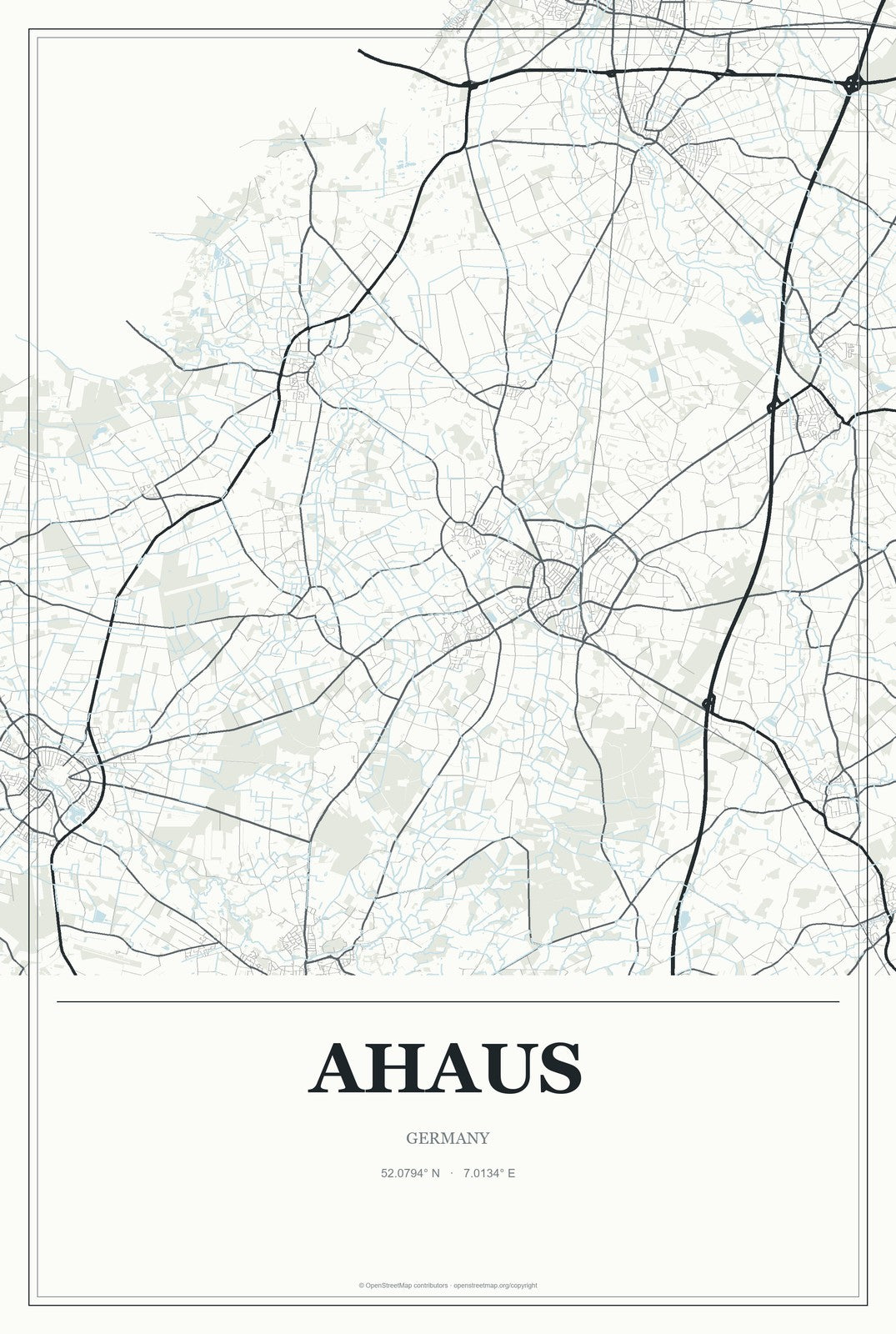 Ahaus, Germany City Map Aluminum Sign in Gallery Air style