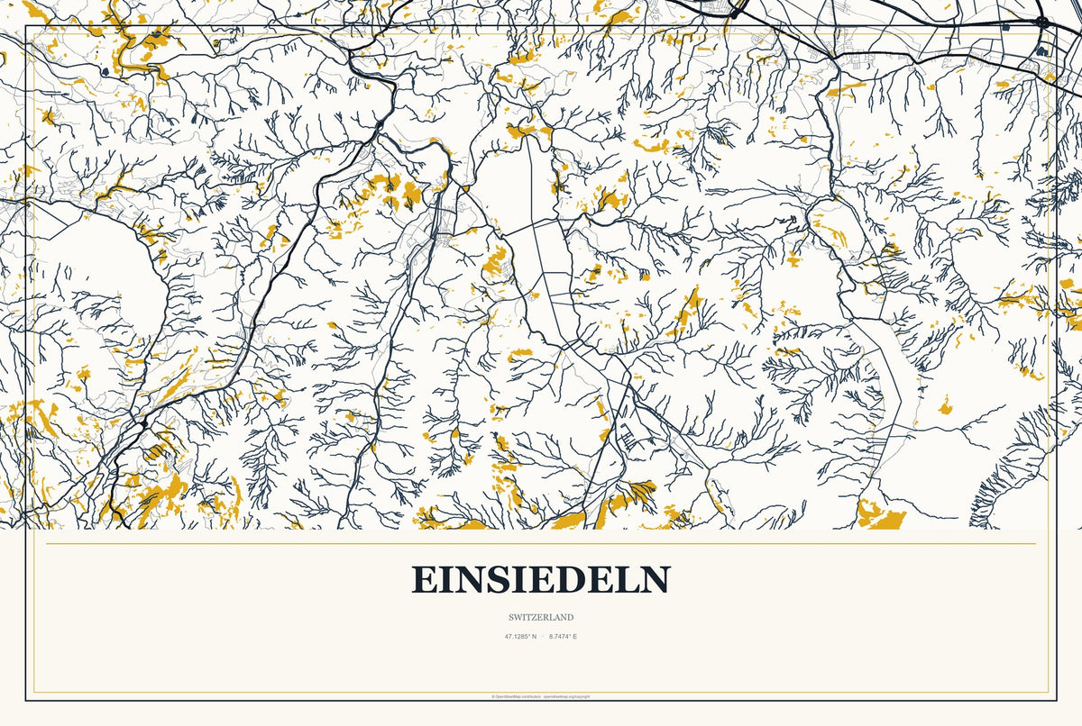 Einsiedeln, Switzerland City Map Aluminum Sign in Citrine Modern style