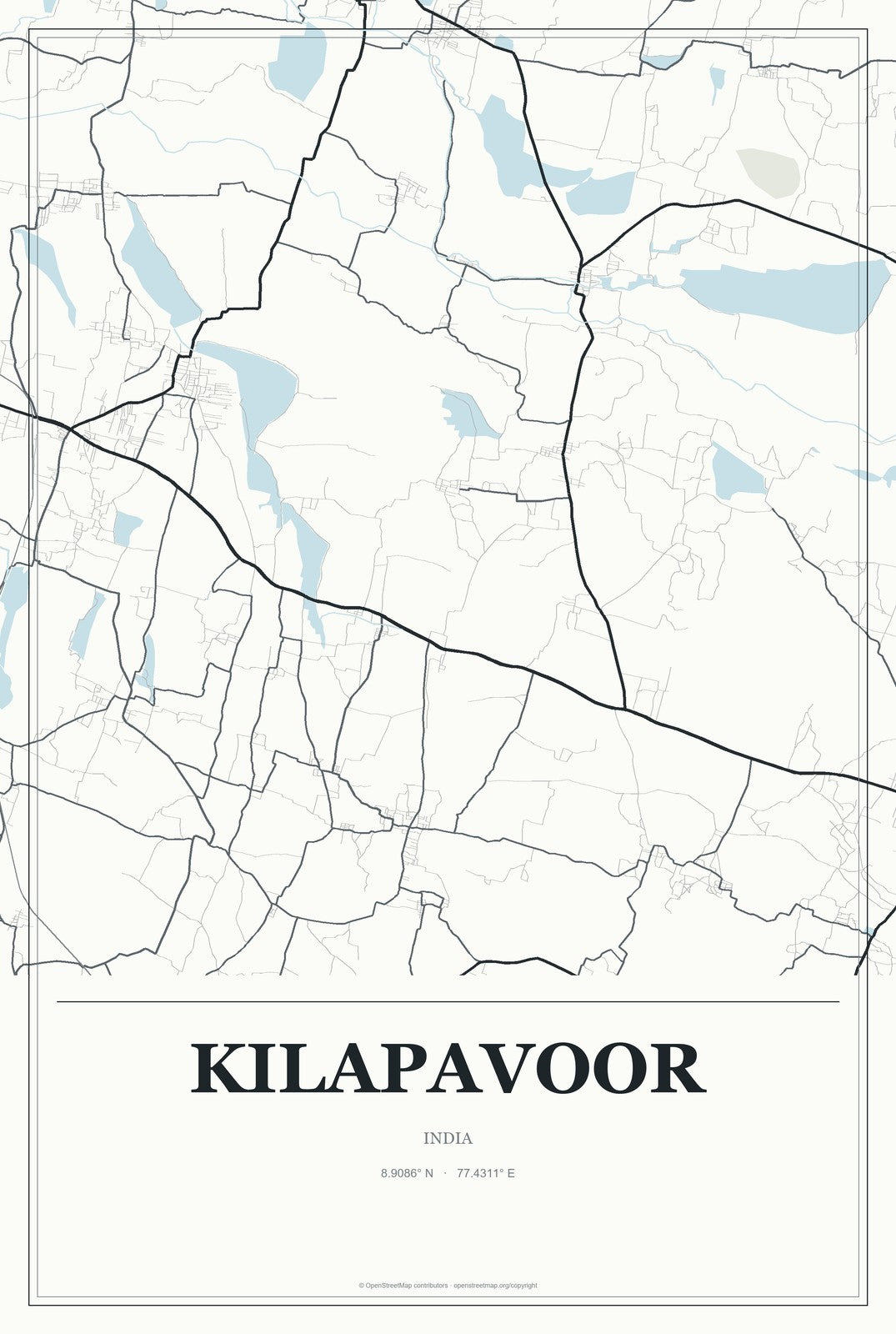 Kilapavoor, India City Map Aluminum Sign in Gallery Air style