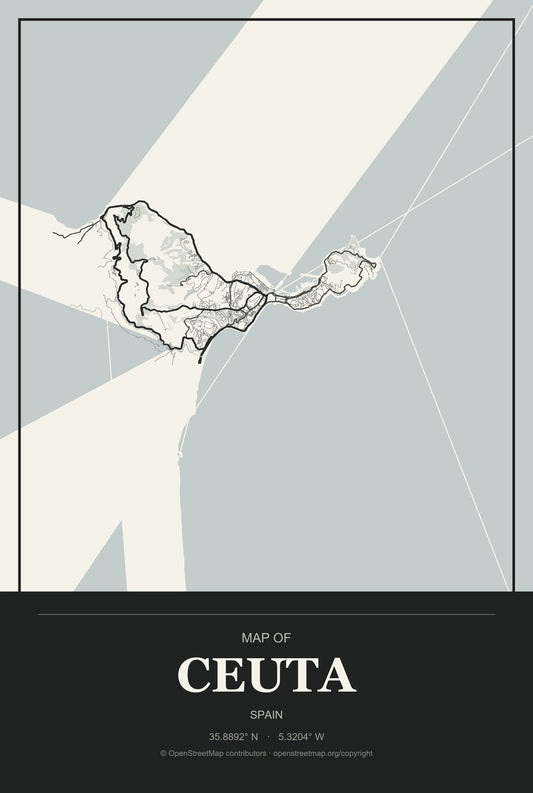 Ceuta, Spain City Map Aluminum Sign in Museum Plaque style
