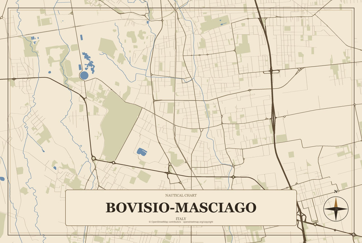 Bovisio-Masciago, Italy City Map Aluminum Sign in Heritage Nautical style