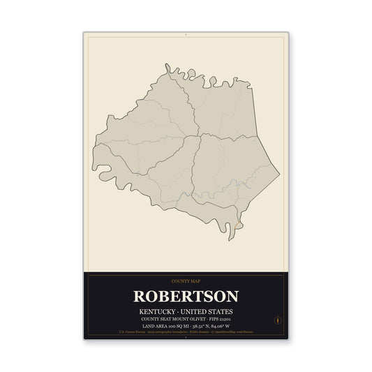 Robertson County, Kentucky Map Aluminum Sign in Museum Plaque style
