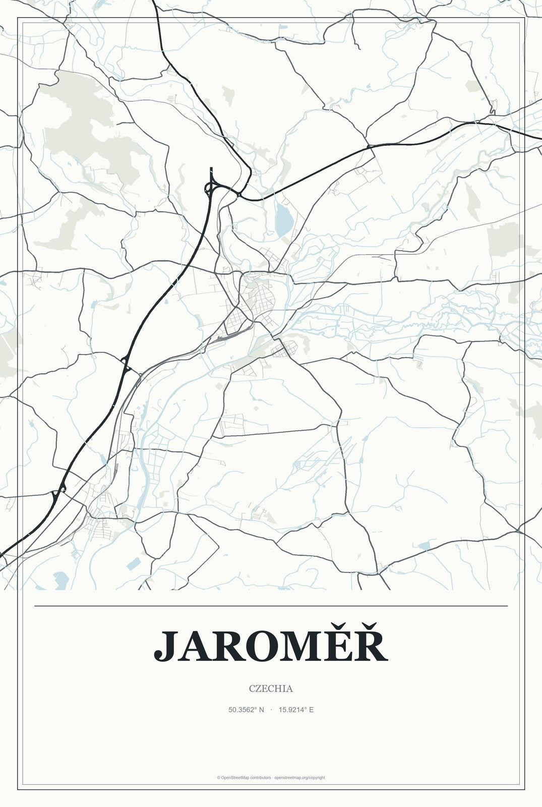 Jaroměř, Czechia City Map Aluminum Sign in Gallery Air style