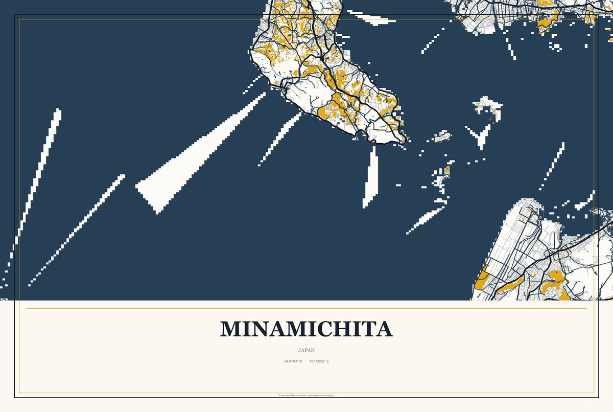 Minamichita, Japan City Map Aluminum Sign in Citrine Modern style