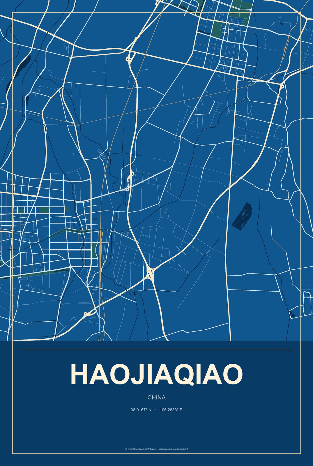 Haojiaqiao, China City Map Aluminum Sign in Harbor Cobalt style