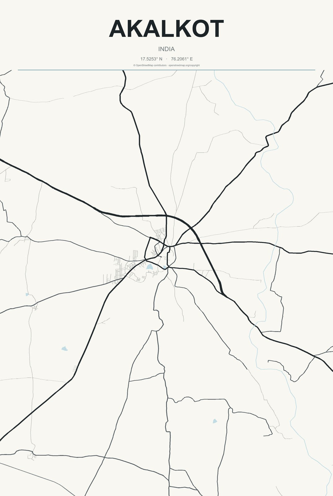 Akalkot, India City Map Aluminum Sign in Headline Atlas style