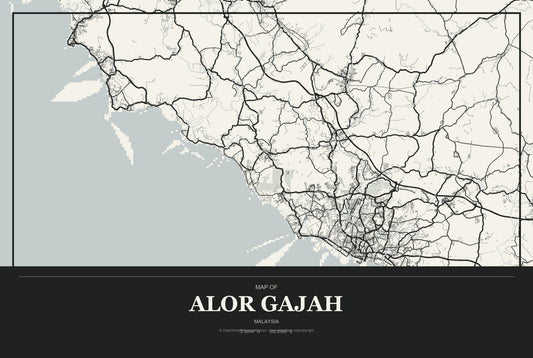 Alor Gajah, Malaysia City Map Aluminum Sign in Museum Plaque style