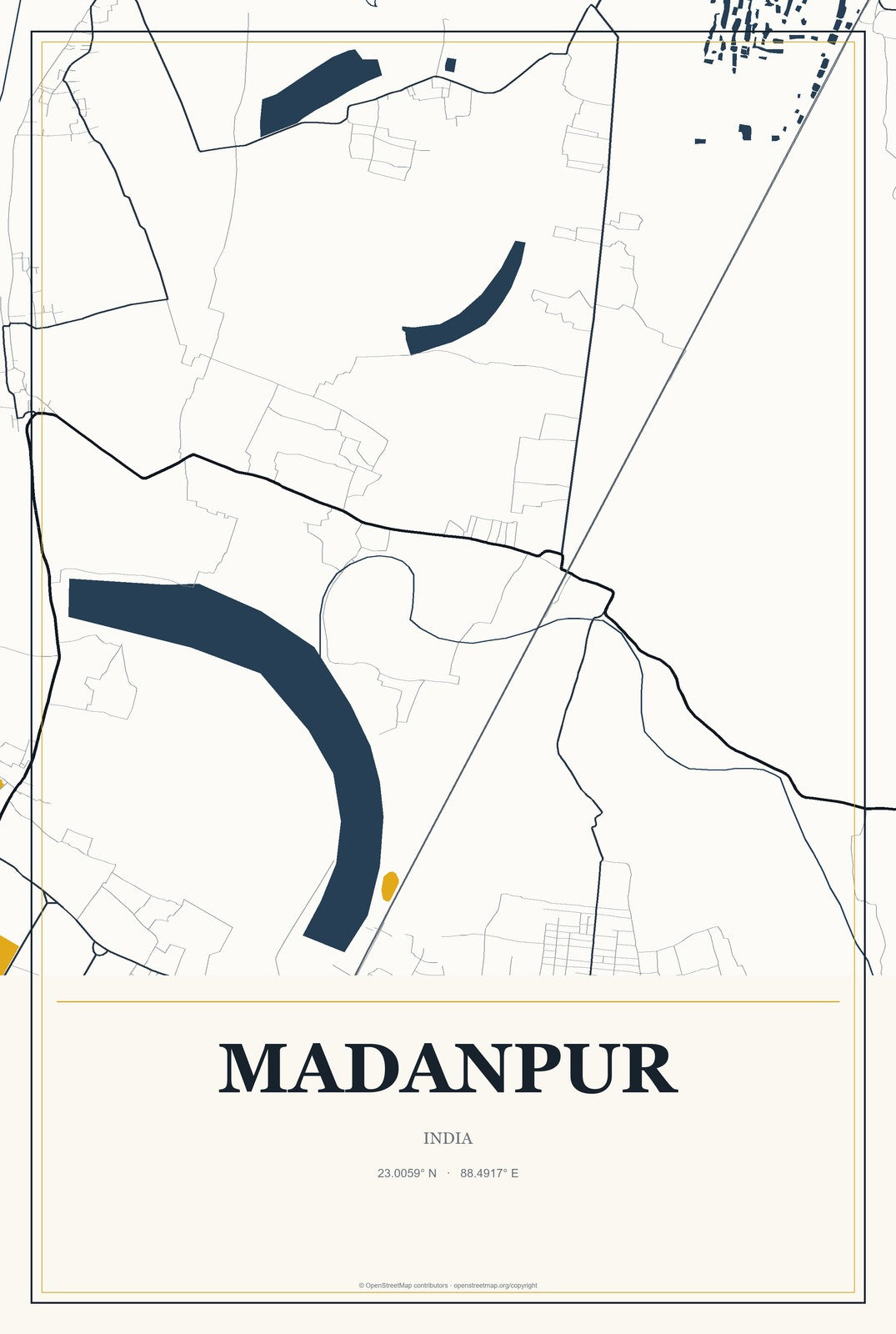 Madanpur, India City Map Aluminum Sign in Citrine Modern style