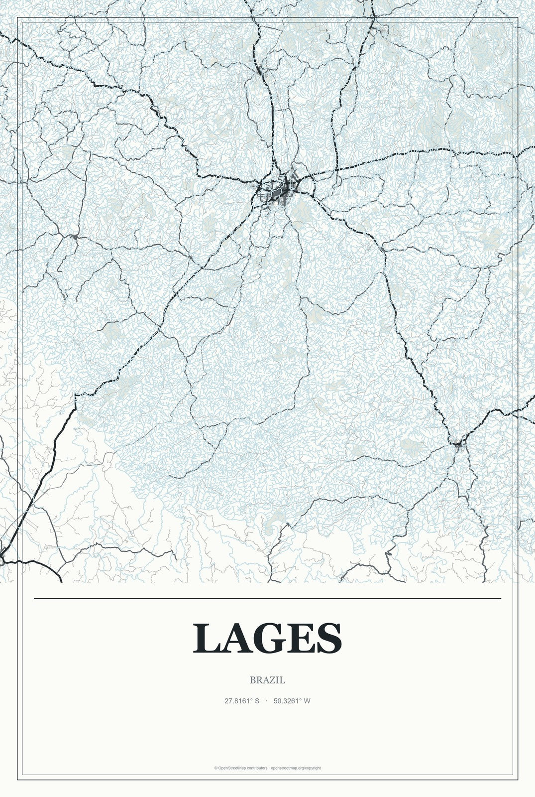 Lages, Brazil City Map Aluminum Sign in Gallery Air style
