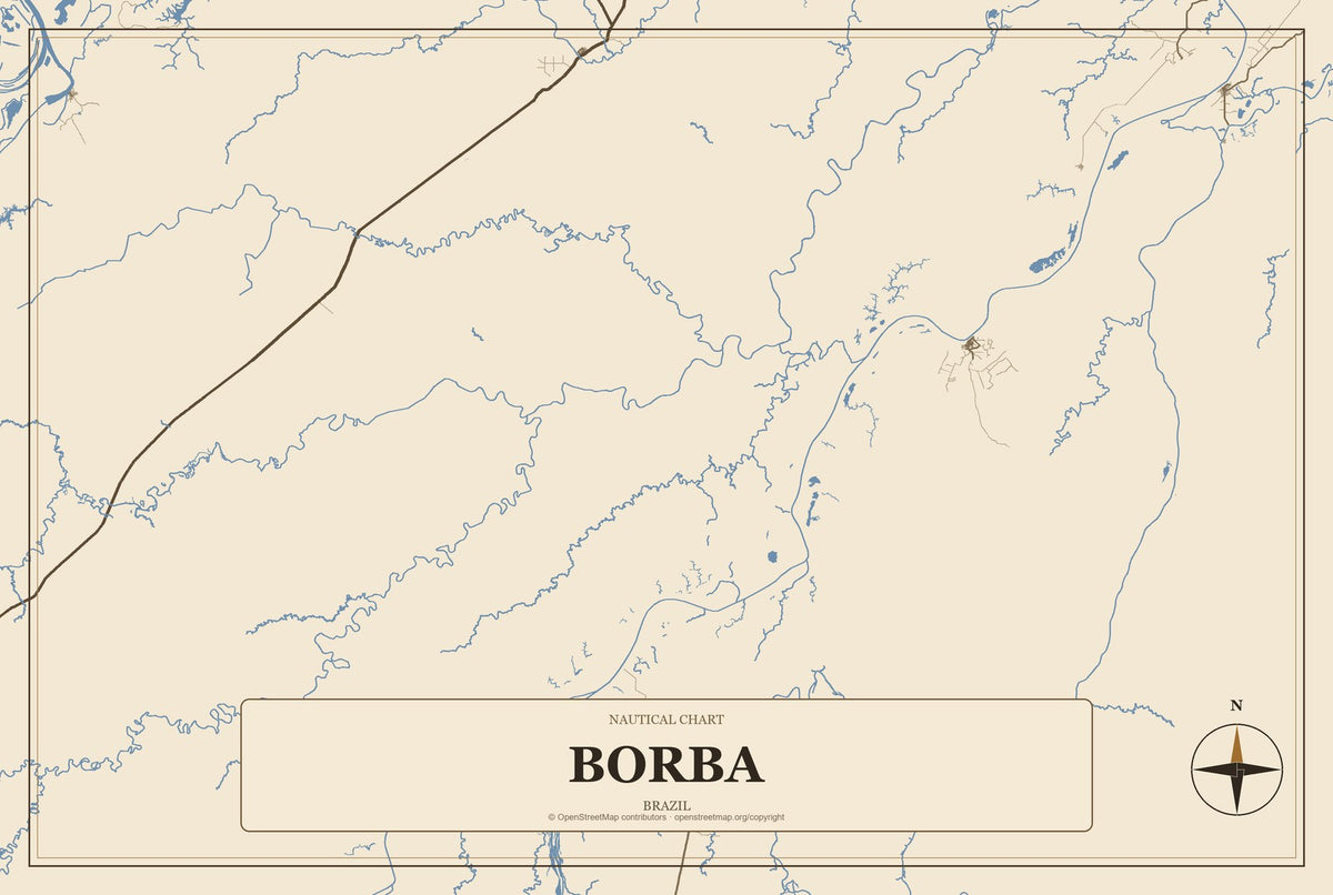 Borba, Brazil City Map Aluminum Sign in Heritage Nautical style