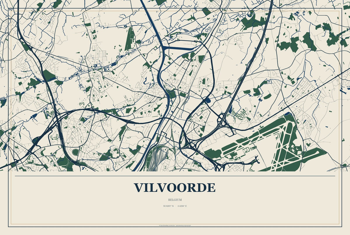 Vilvoorde, Belgium City Map Aluminum Sign in Coastal Cutout style