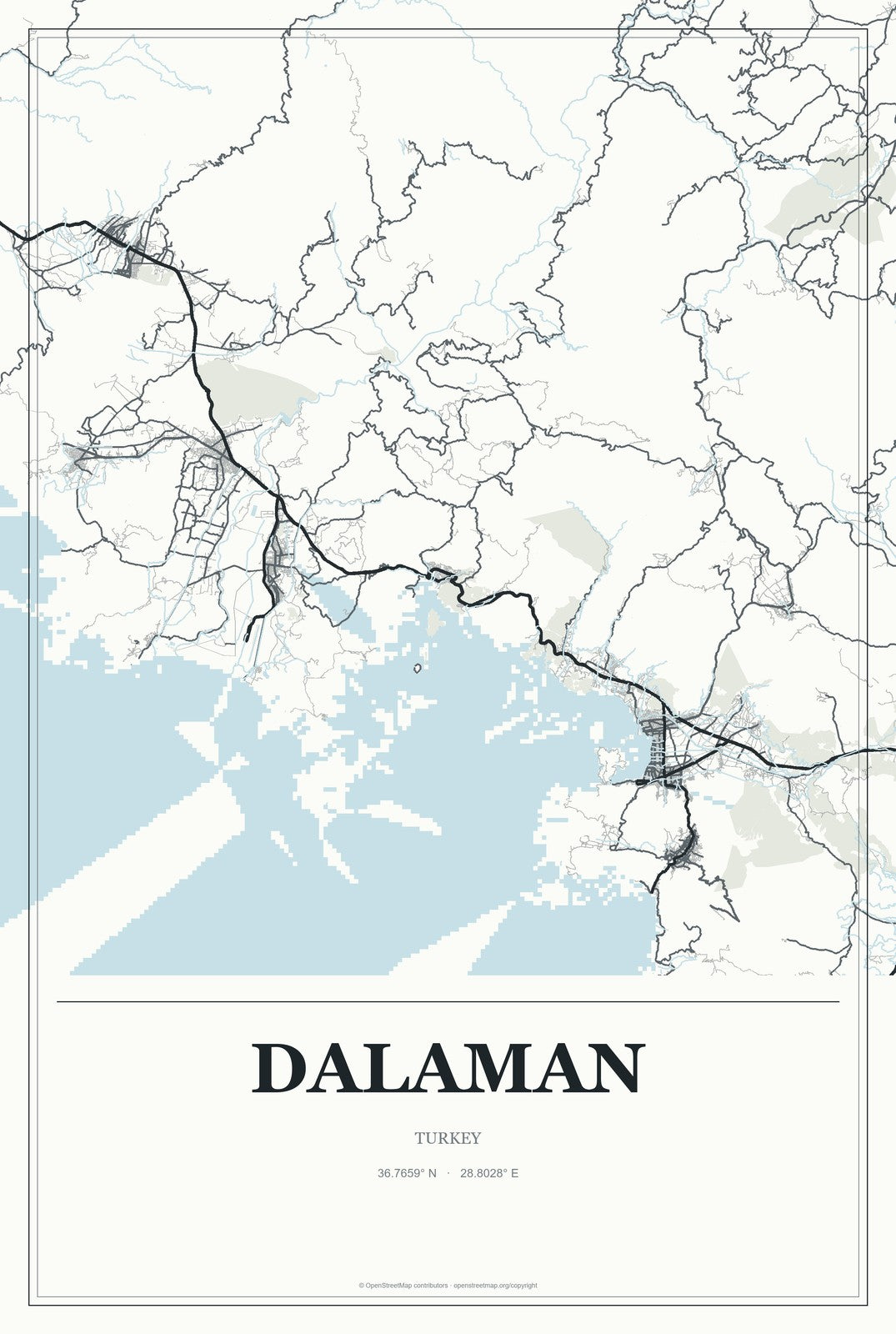 Dalaman, Turkey City Map Aluminum Sign in Gallery Air style