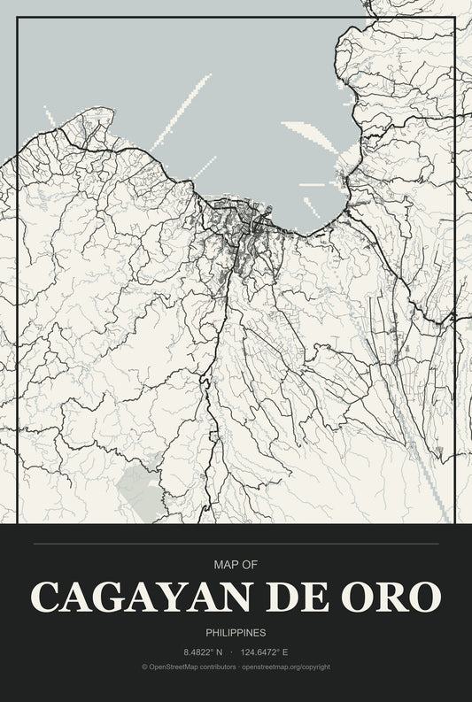 Cagayan de Oro, Philippines City Map Aluminum Sign in Museum Plaque style