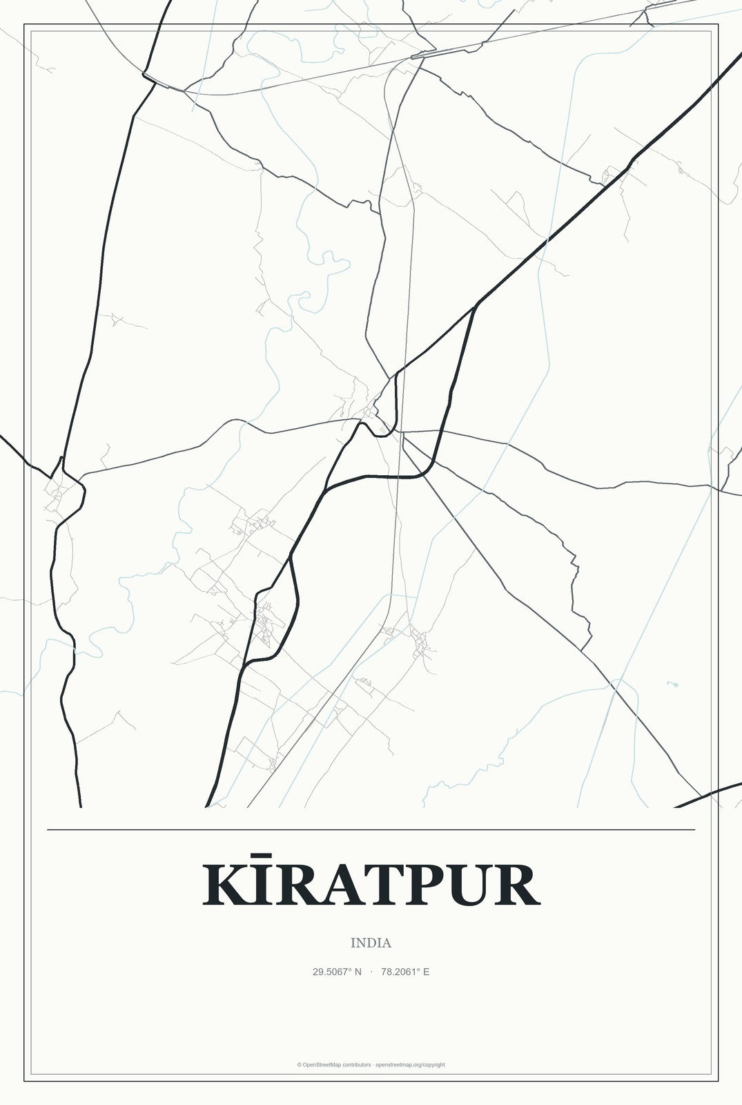 Kīratpur, India City Map Aluminum Sign in Gallery Air style