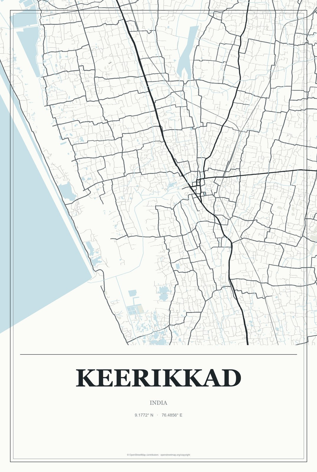 Keerikkad, India City Map Aluminum Sign in Gallery Air style