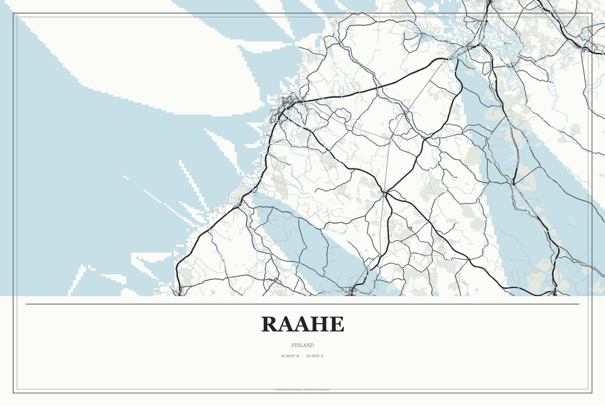 Raahe, Finland City Map Aluminum Sign in Gallery Air style