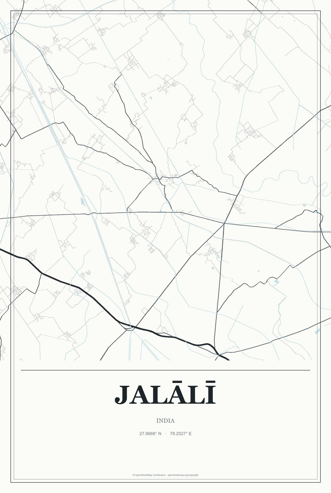 Jalālī, India City Map Aluminum Sign in Gallery Air style