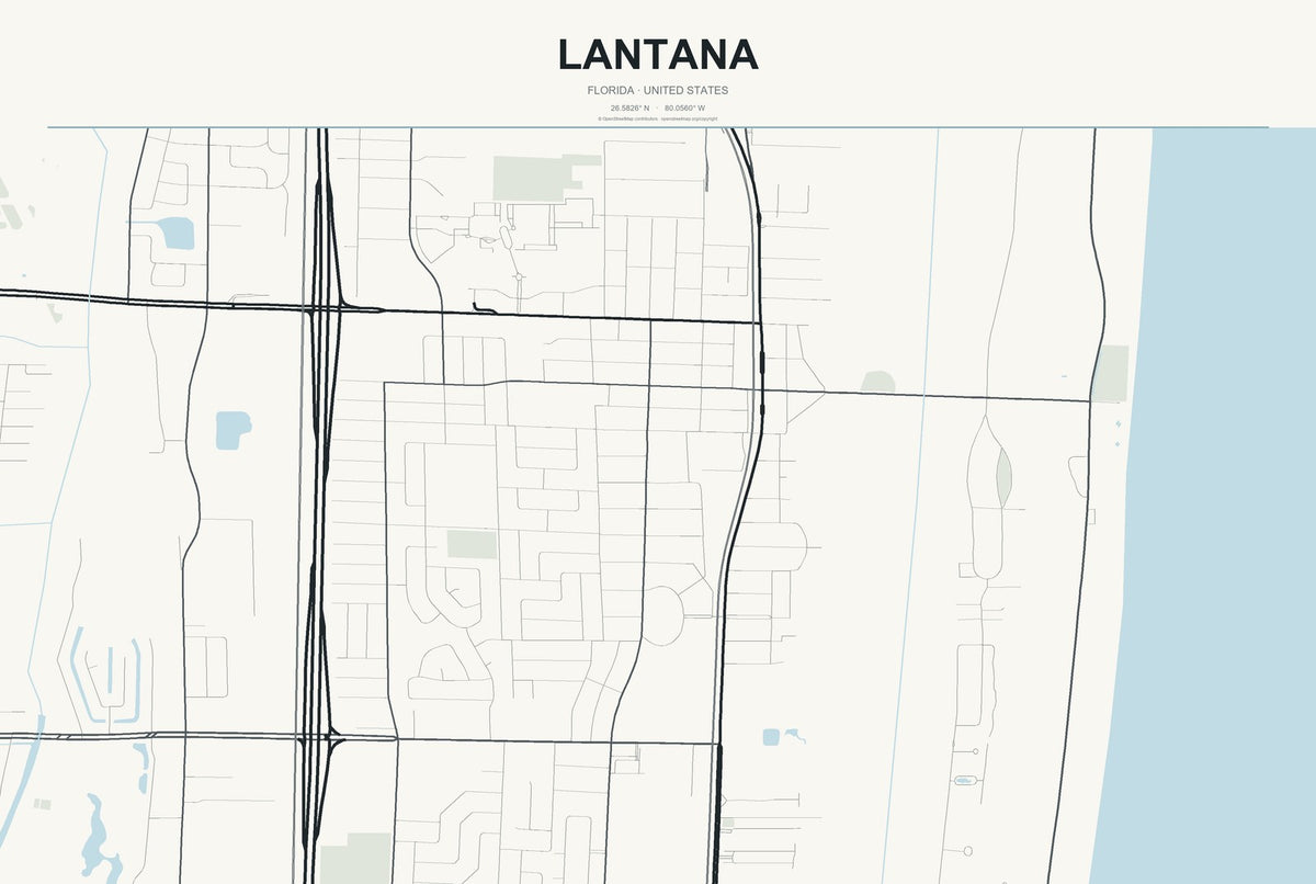 Lantana, Florida City Map Aluminum Sign in Headline Atlas style