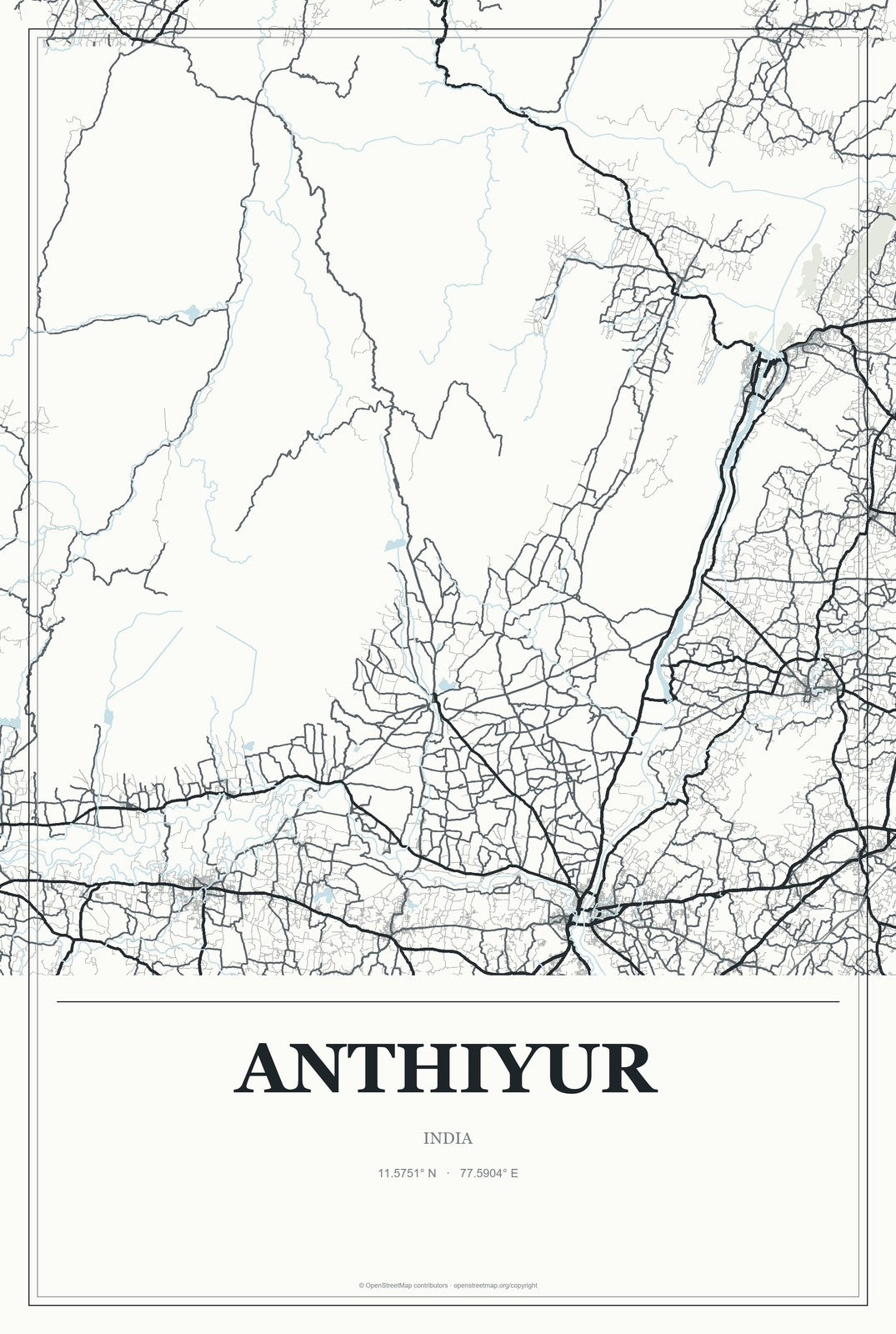 Anthiyur, India City Map Aluminum Sign in Gallery Air style