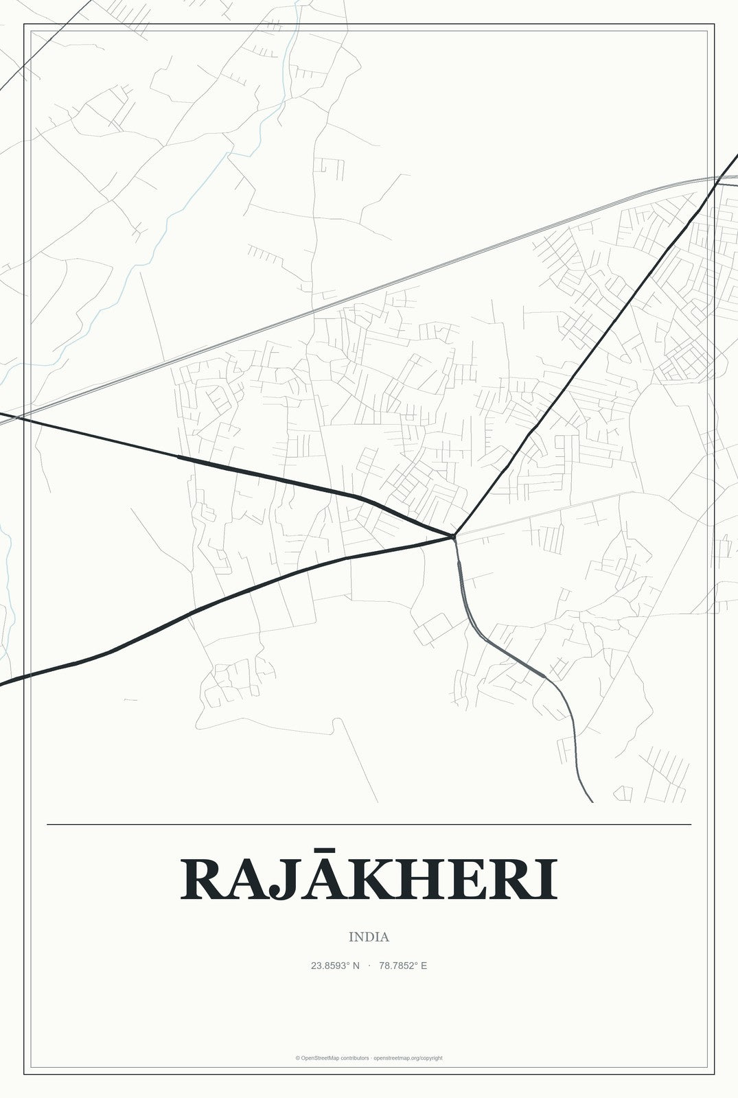 Rajākheri, India City Map Aluminum Sign in Gallery Air style