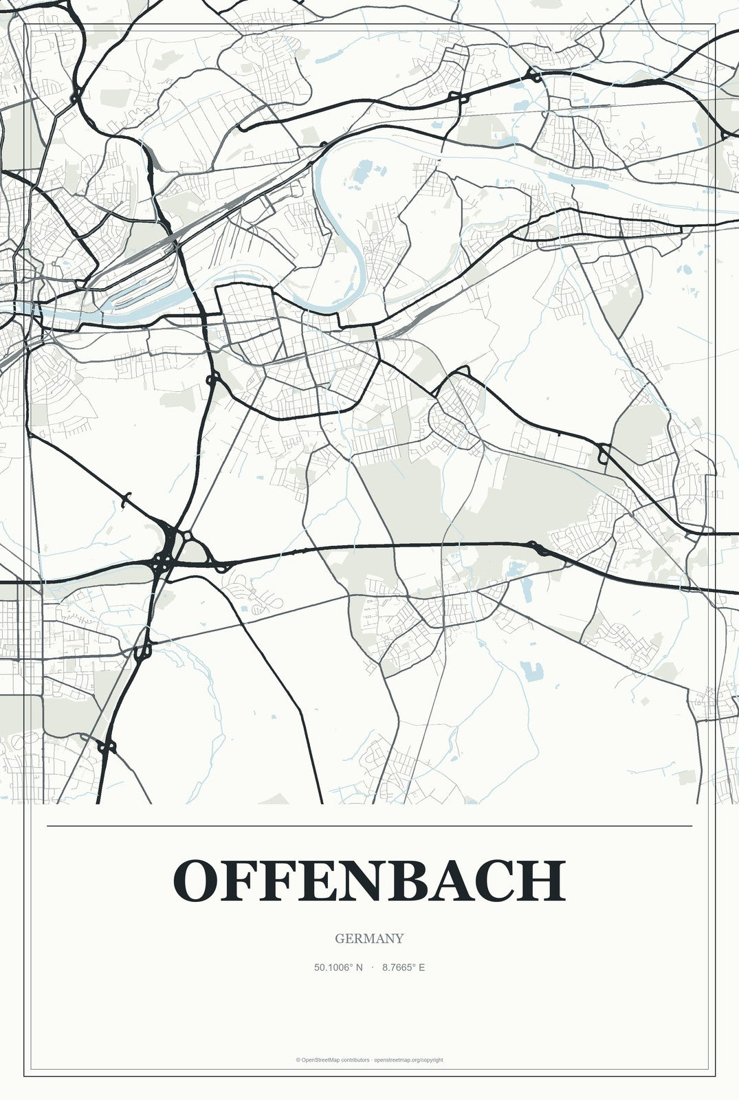 Offenbach, Germany City Map Aluminum Sign in Gallery Air style
