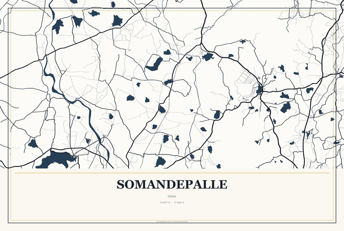 Somandepalle, India City Map Aluminum Sign in Citrine Modern style