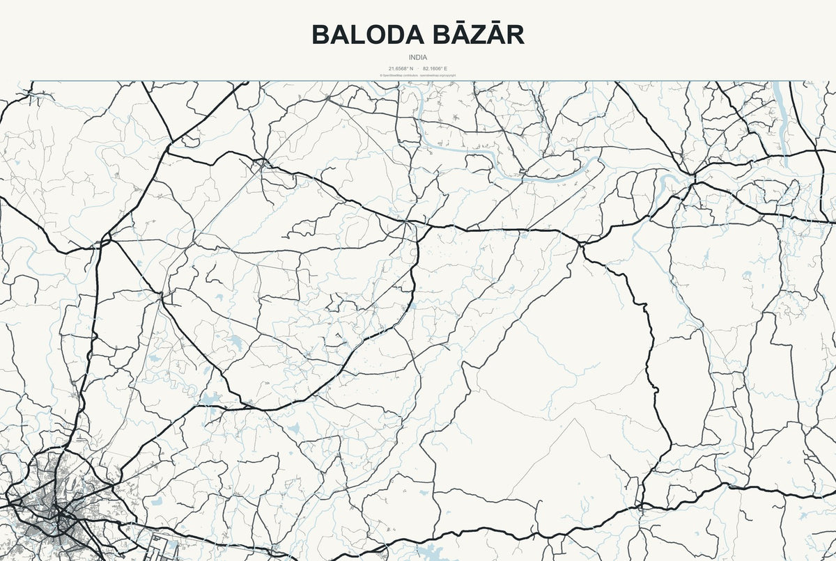 Baloda Bāzār, India City Map Aluminum Sign in Headline Atlas style