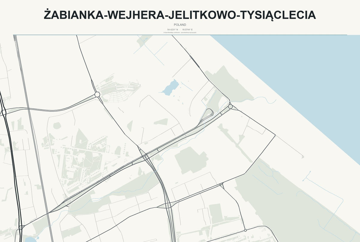 Żabianka-Wejhera-Jelitkowo-Tysiąclecia, Poland City Map Aluminum Sign in Headline Atlas style