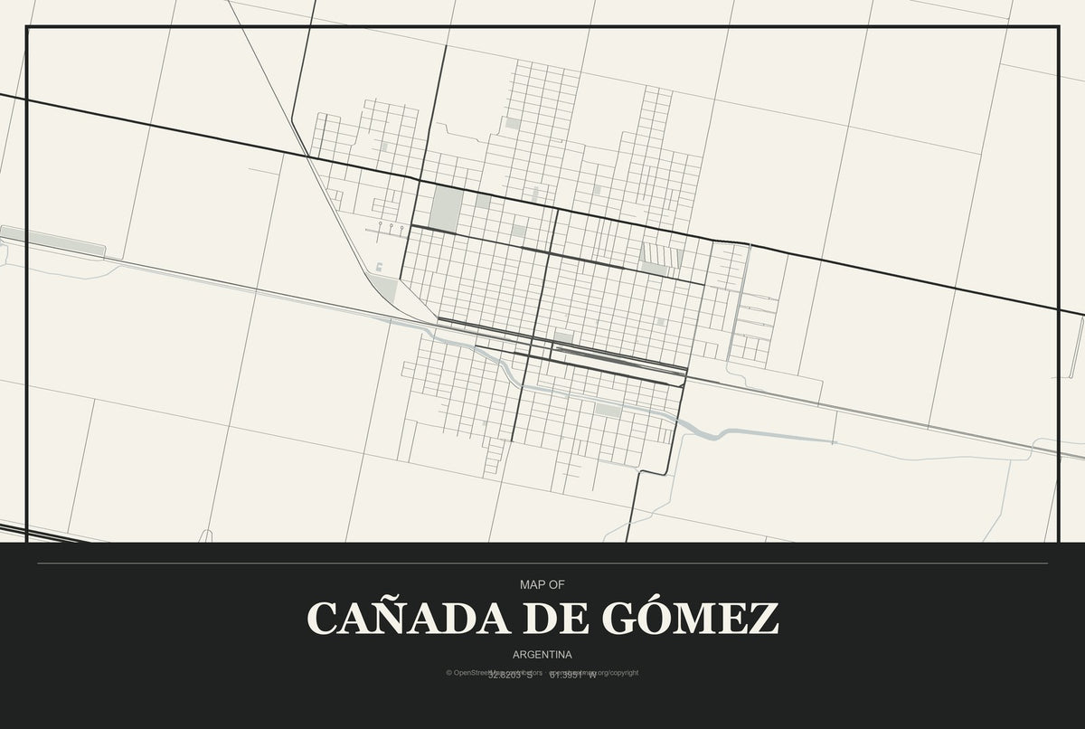 Cañada de Gómez, Argentina City Map Aluminum Sign in Museum Plaque style
