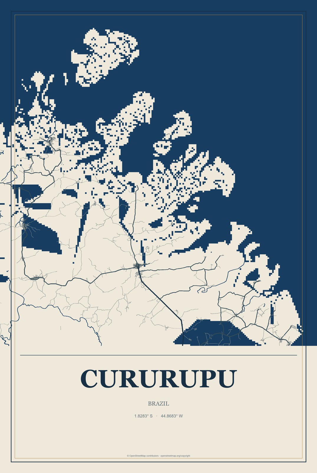 Cururupu, Brazil City Map Aluminum Sign in Coastal Cutout style
