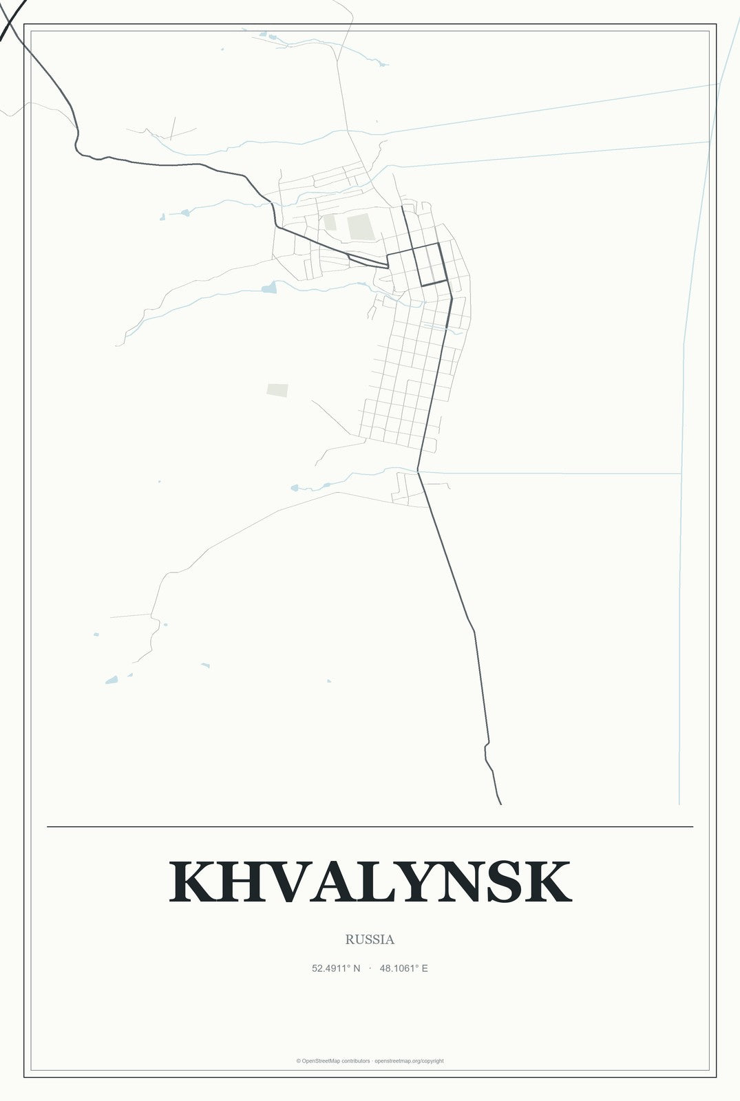 Khvalynsk, Russia City Map Aluminum Sign in Gallery Air style