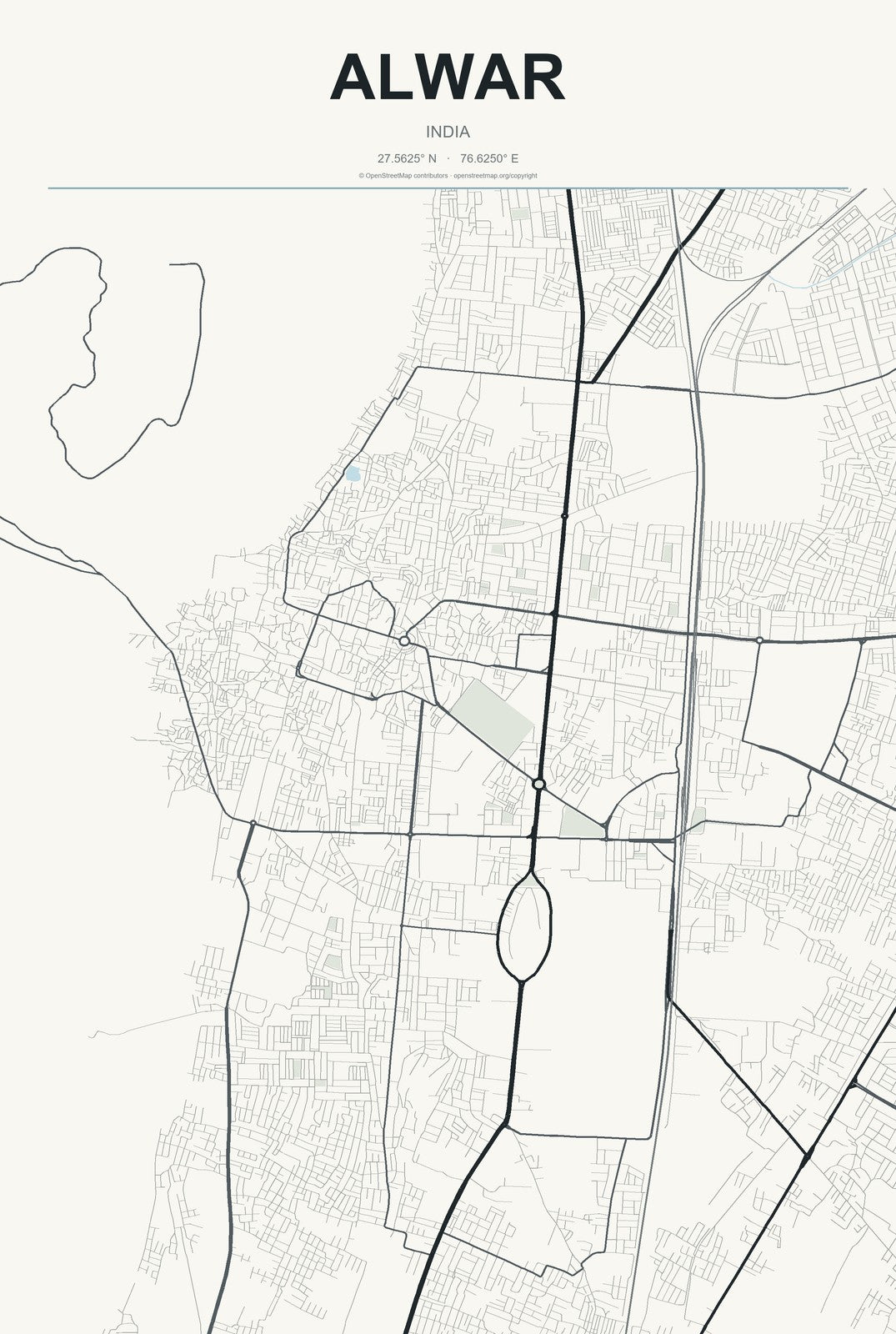 Alwar, India City Map Aluminum Sign in Headline Atlas style