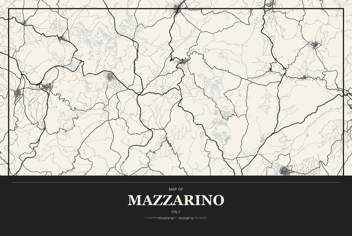 Mazzarino, Italy City Map Aluminum Sign in Museum Plaque style