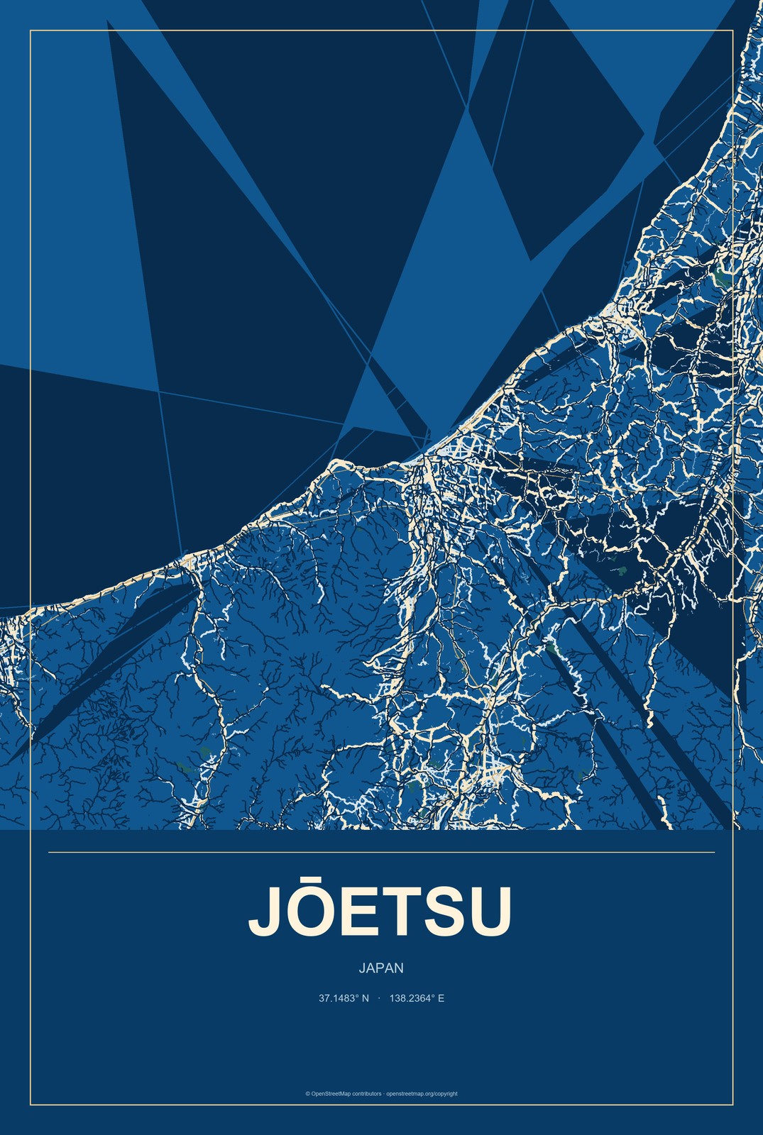 Jōetsu, Japan City Map Aluminum Sign in Harbor Cobalt style