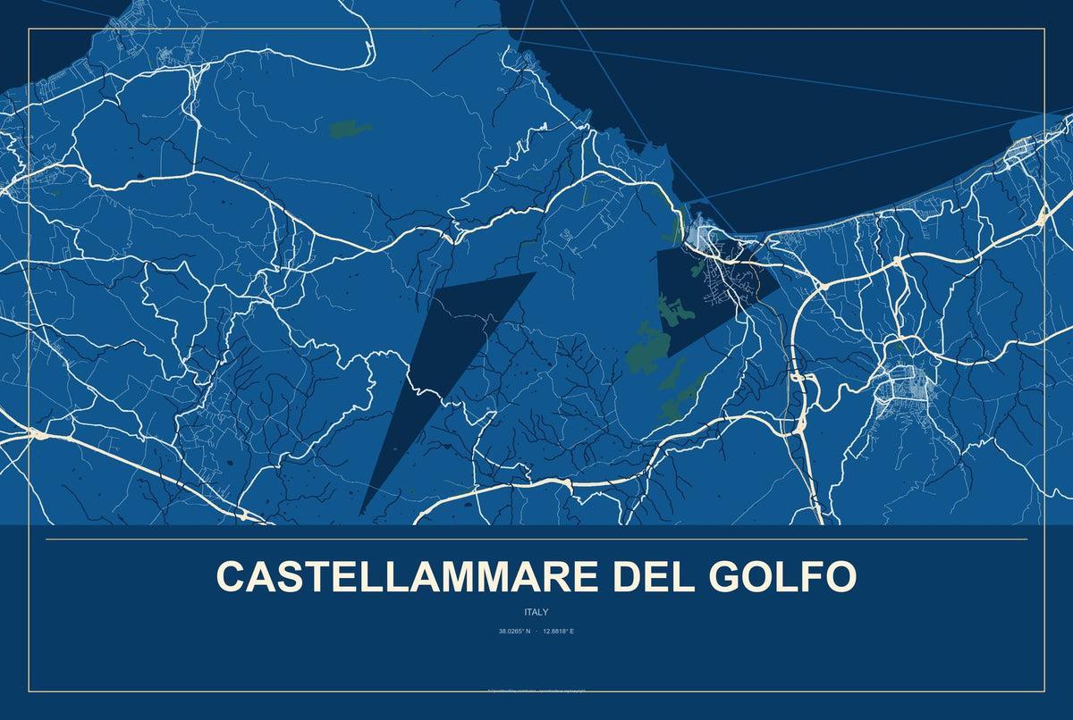 Castellammare del Golfo, Italy City Map Aluminum Sign in Harbor Cobalt style