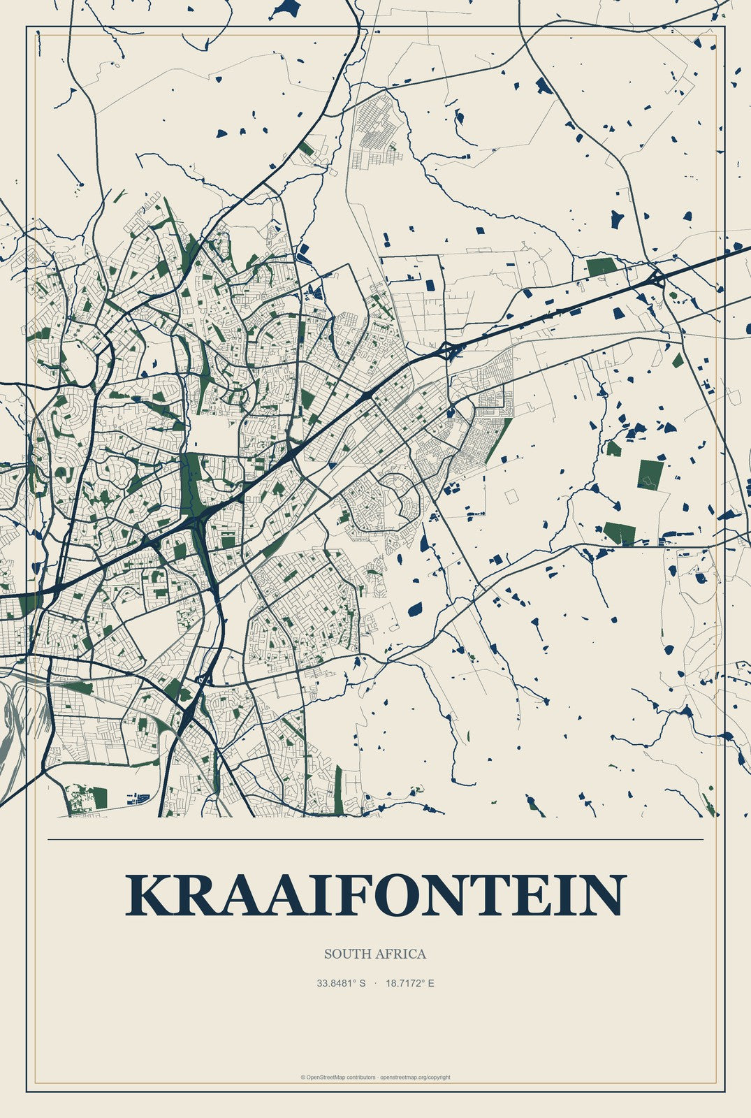 Kraaifontein, South Africa City Map Aluminum Sign in Coastal Cutout style