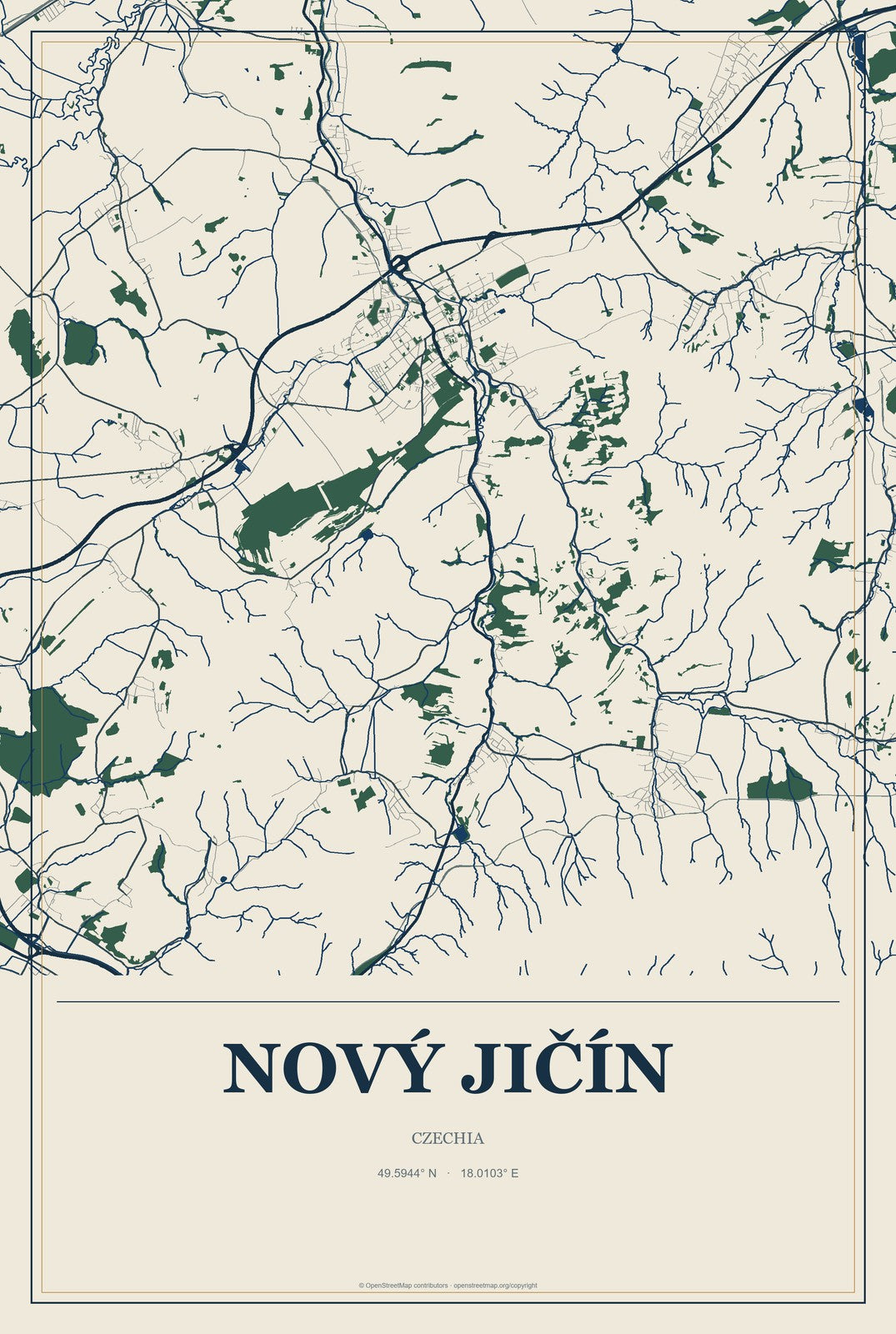 Nový Jičín, Czechia City Map Aluminum Sign in Coastal Cutout style