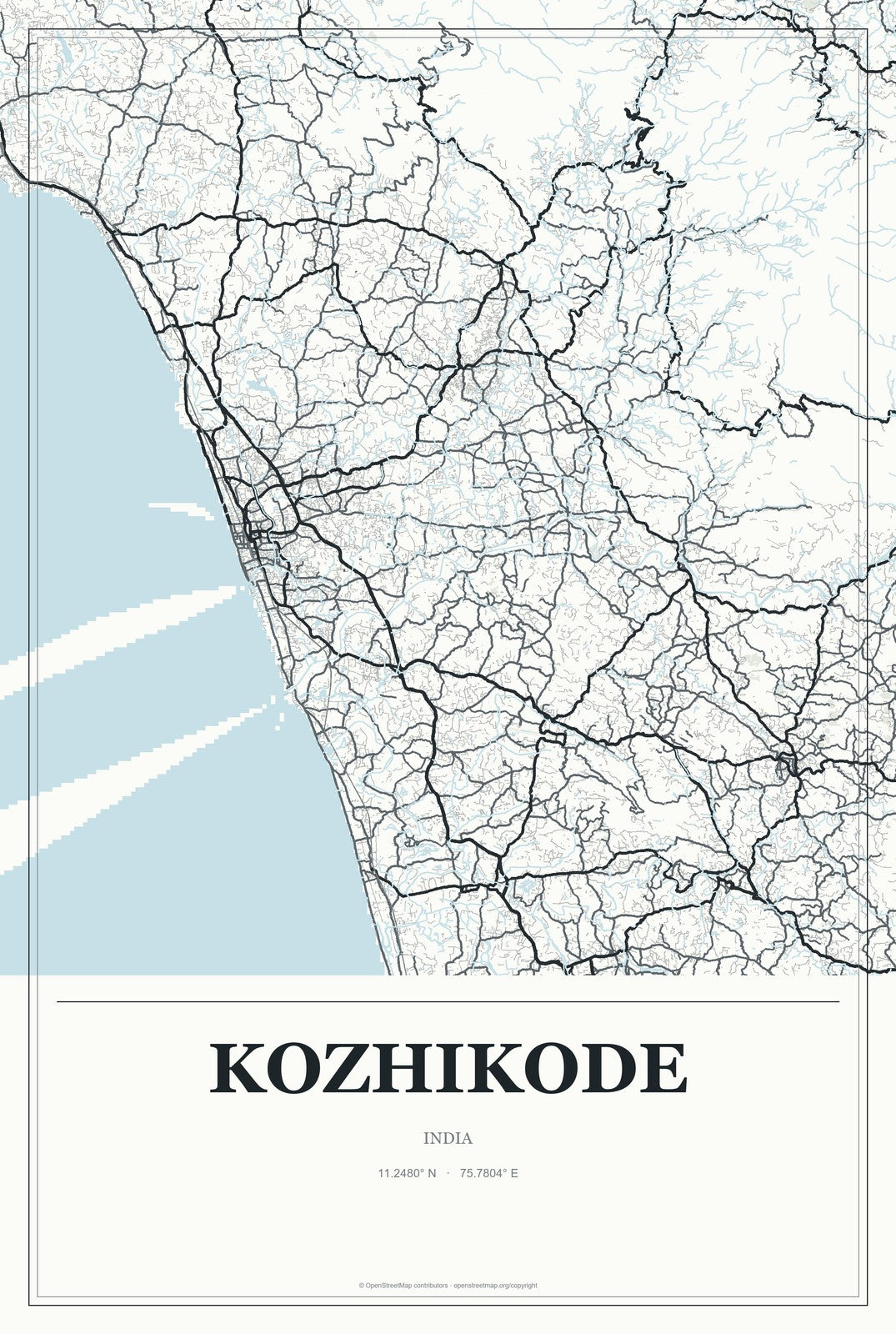 Kozhikode, India City Map Aluminum Sign in Gallery Air style