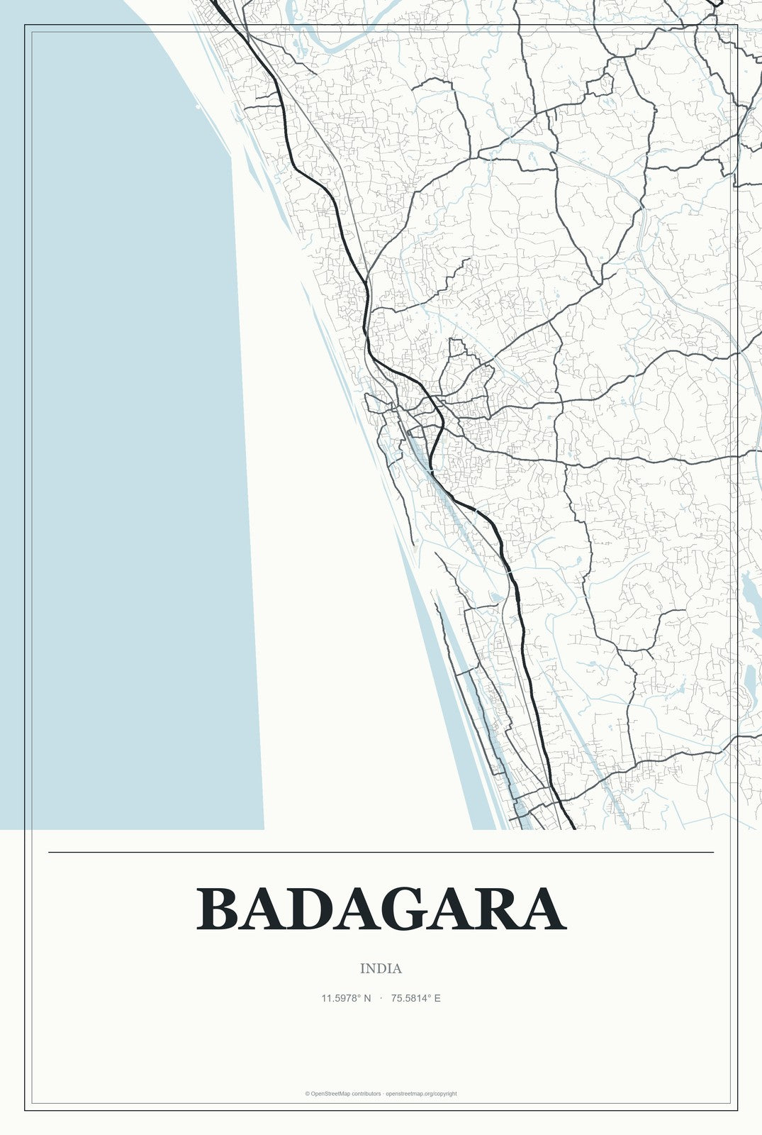 Badagara, India City Map Aluminum Sign in Gallery Air style