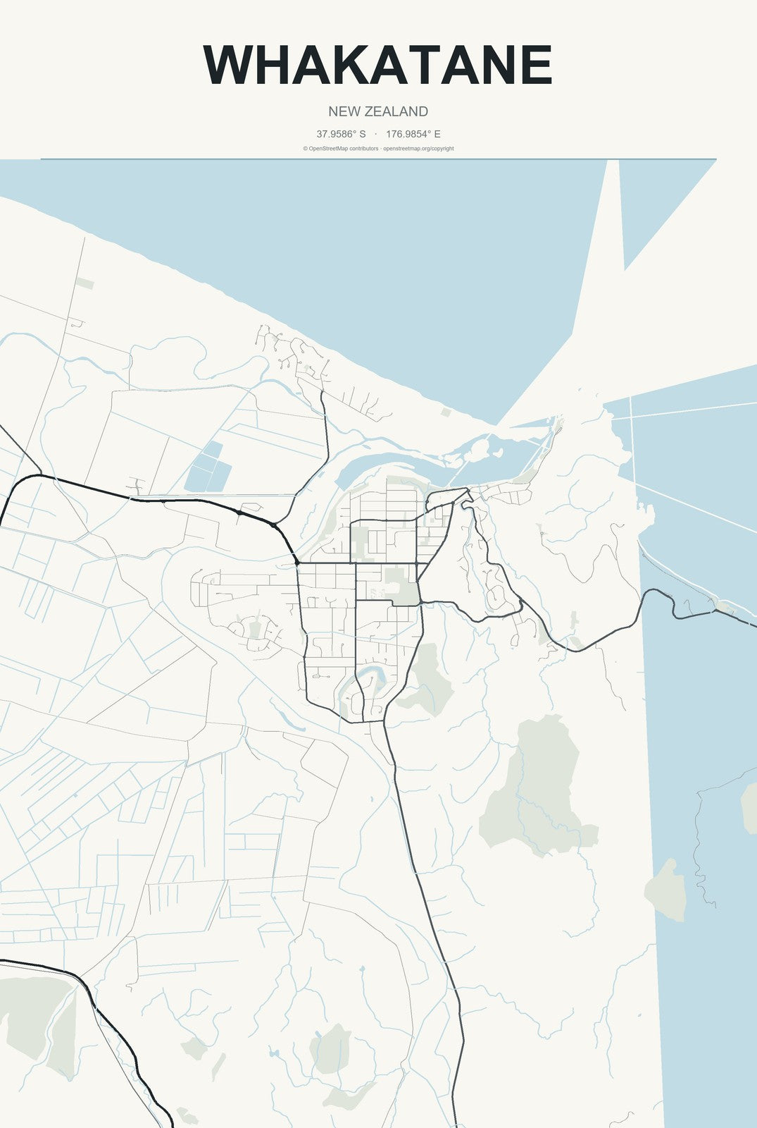 Whakatane, New Zealand City Map Aluminum Sign in Headline Atlas style