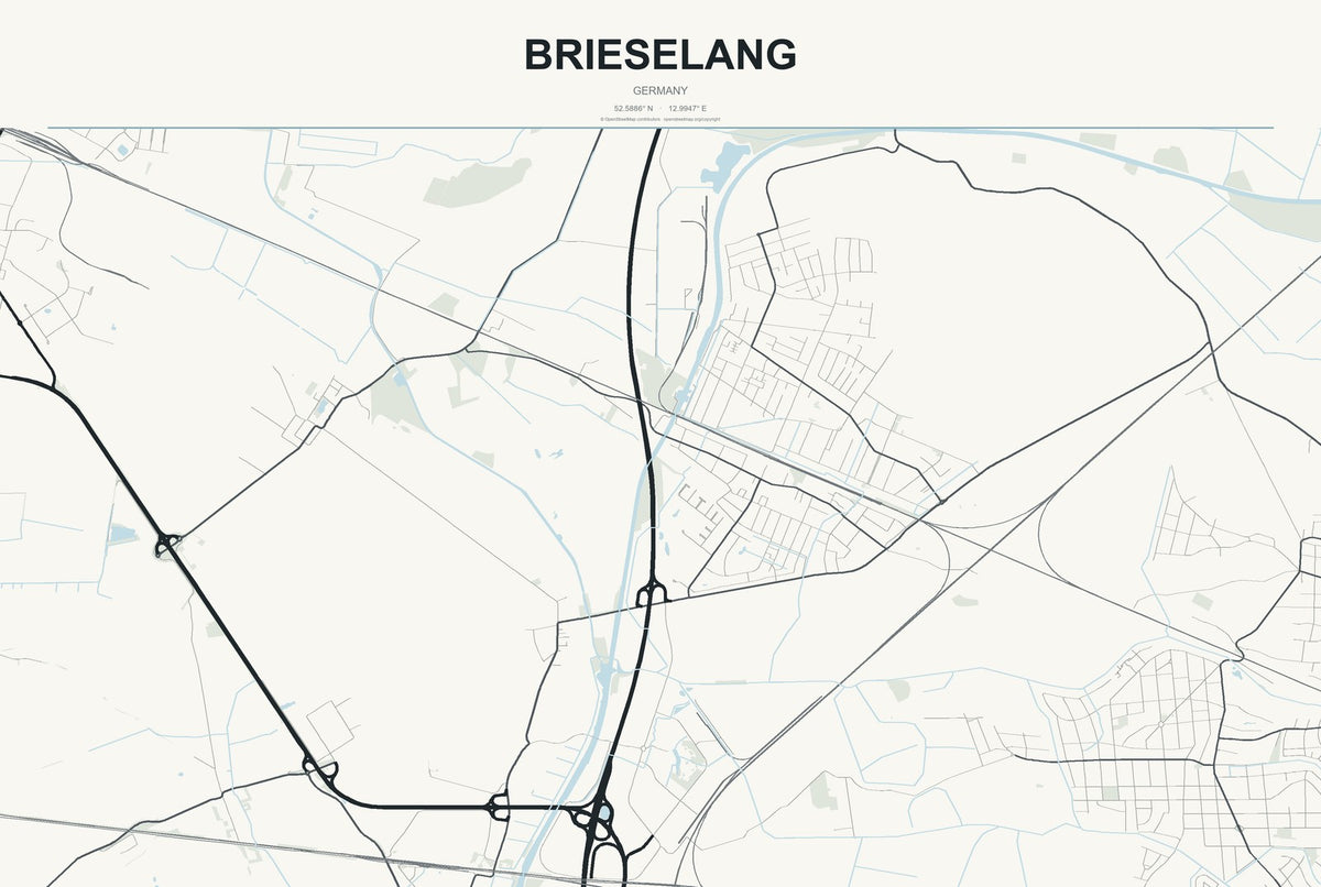 Brieselang, Germany City Map Aluminum Sign in Headline Atlas style