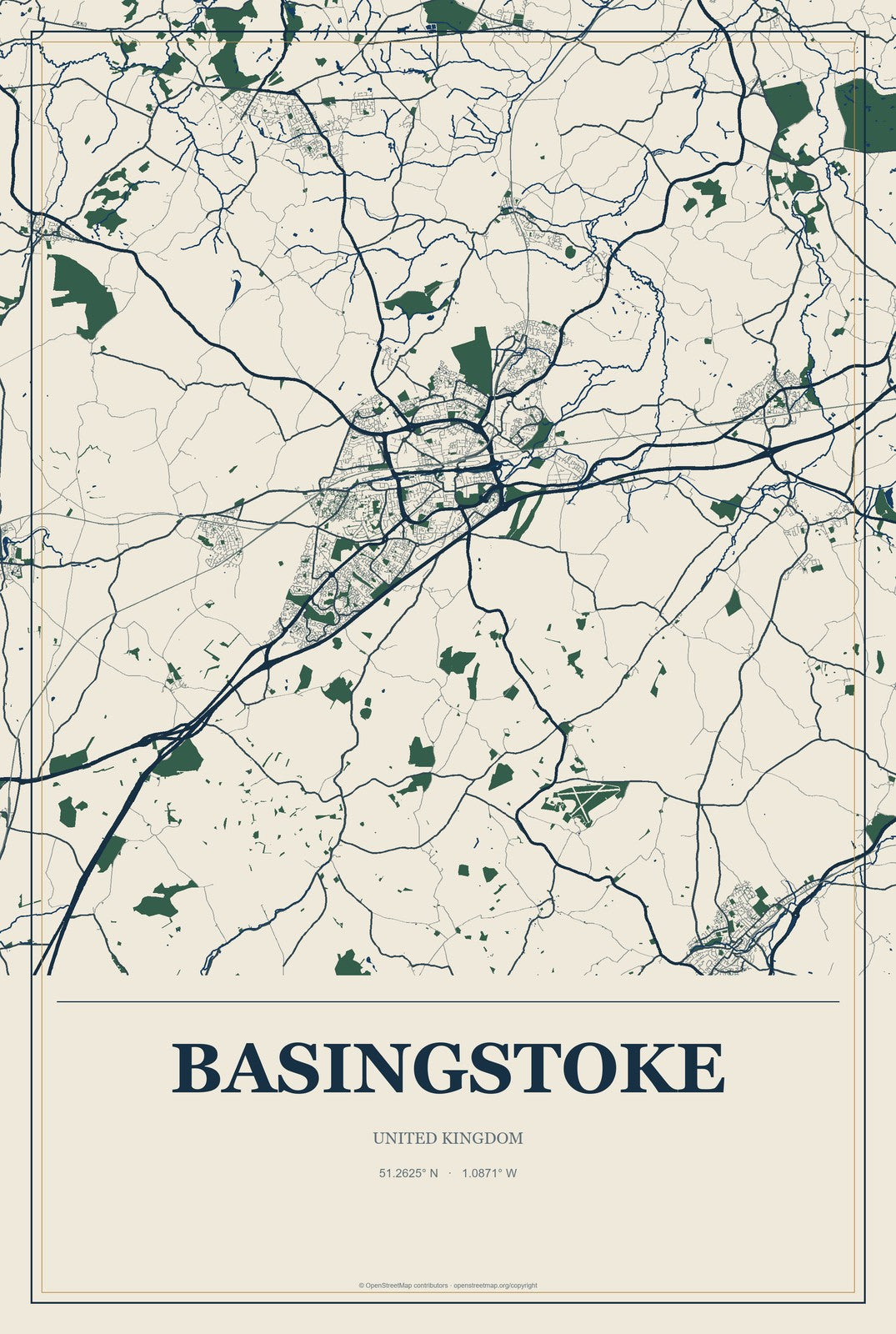 Basingstoke, United Kingdom City Map Aluminum Sign in Coastal Cutout style