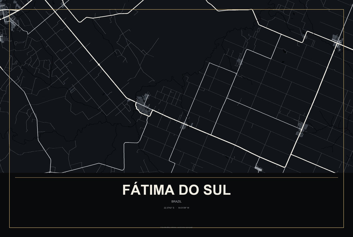 Fátima do Sul, Brazil City Map Aluminum Sign in Metropolitan Noir style