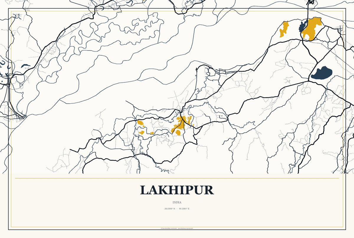 Lakhipur, India City Map Aluminum Sign in Citrine Modern style