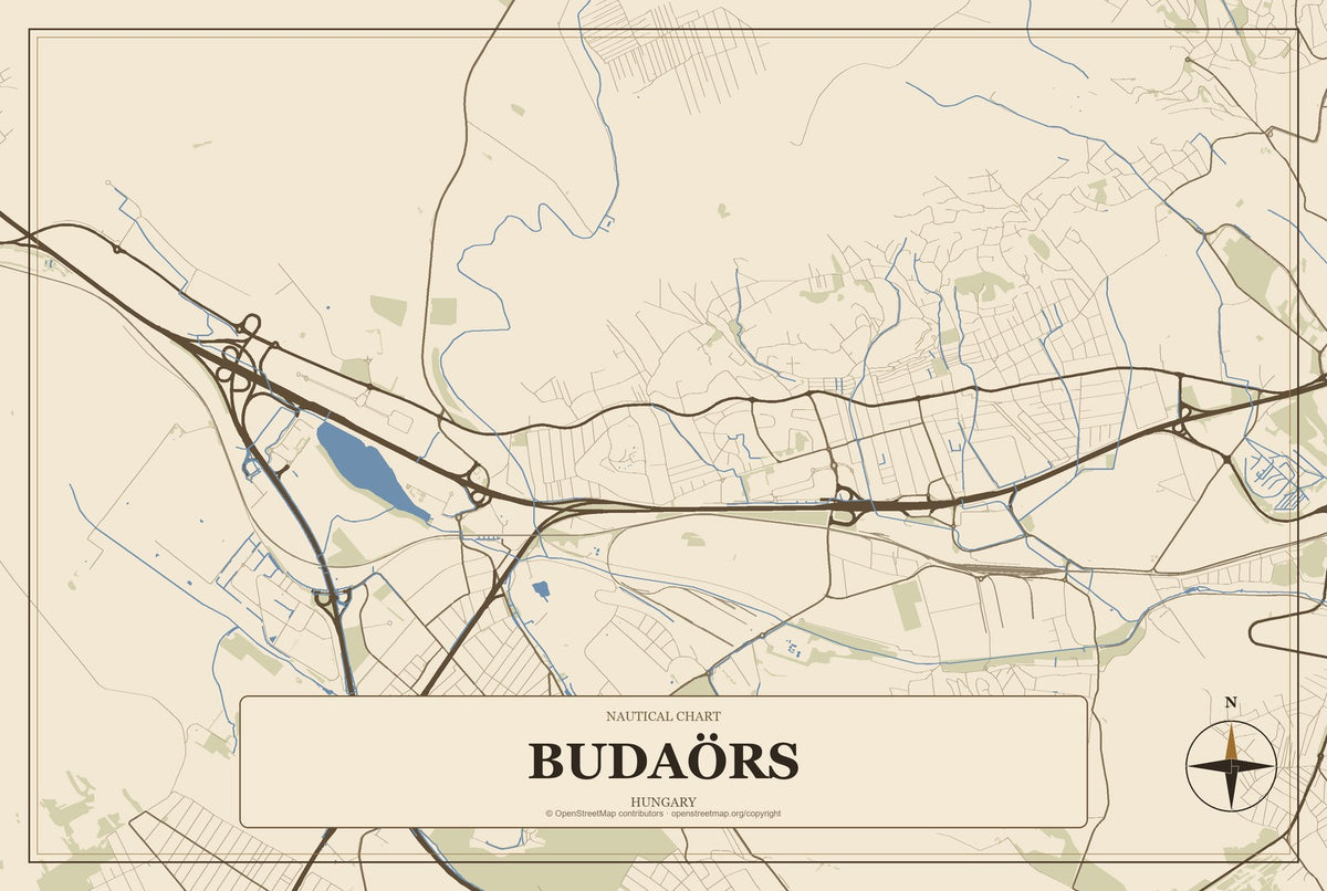 Budaörs, Hungary City Map Aluminum Sign in Heritage Nautical style